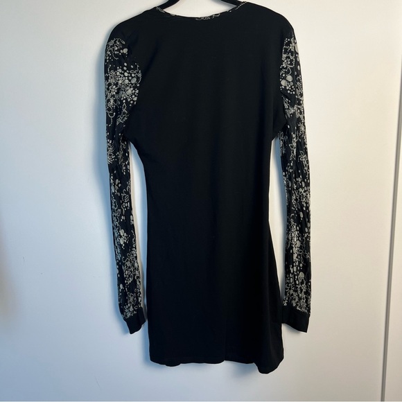 🪽Anne Fontaine - Silk Black Long Sleeve Ruched Dress w/ Spotted Print Trim - Picture 3 of 8